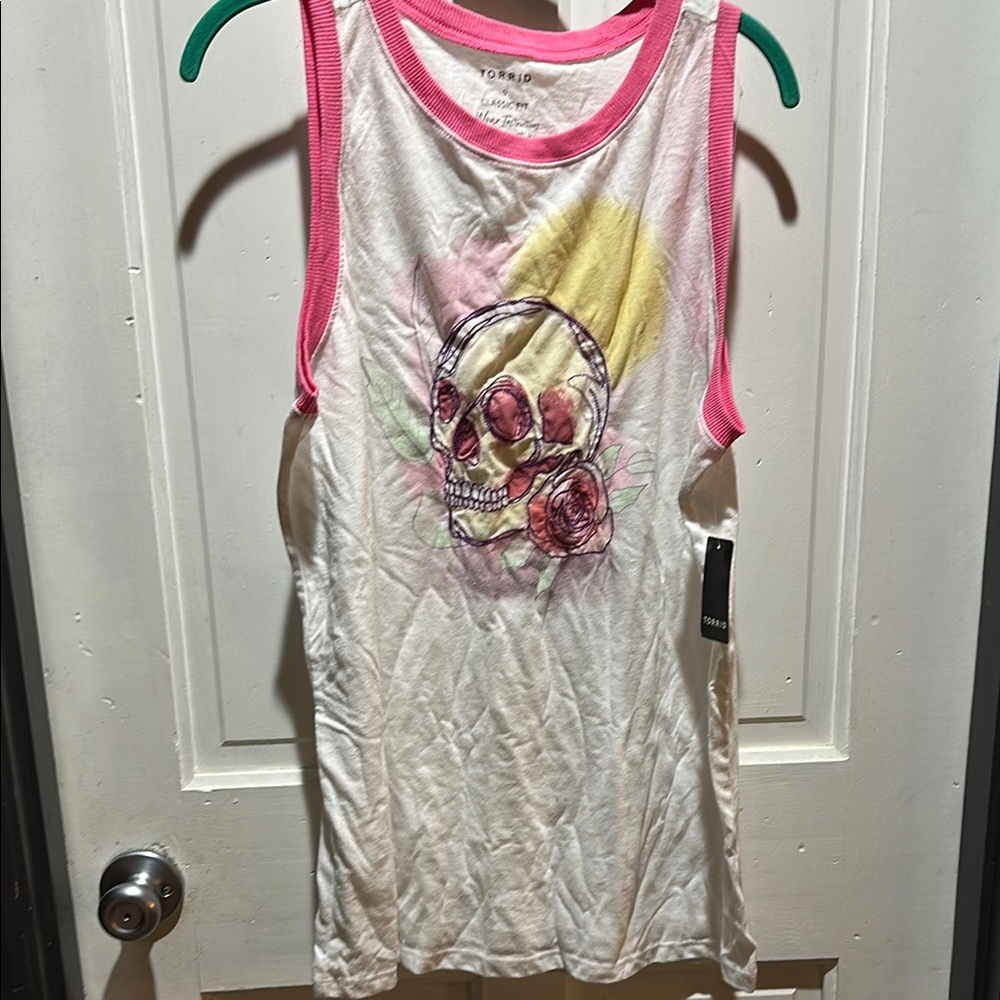 Torrid Floral Skull Tank Top with Pink Accents
